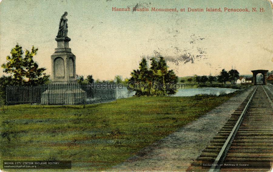 Postcard: Hannah Dustin Monument, at Dustin Island, Penacook, New Hampshire